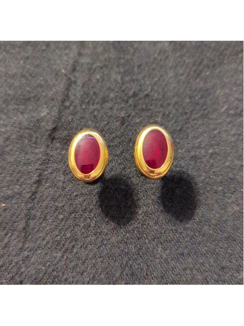 Gold Tone Red Enamel Oval Cuff Links